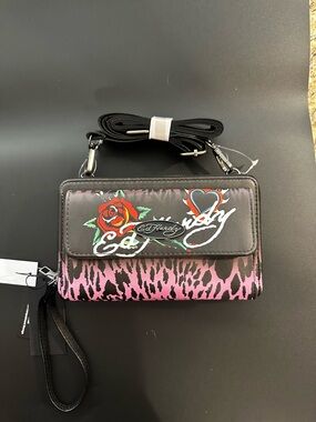 Ed Hardy Pink Leopard Print Crossbody or wristlet